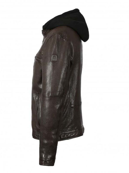 OAKWOOD LEATHER JACKET BROWN 100% LEATHER WITH INNER LINING HOOD AND ZIPPER POCKETS REGULAR FIT 63036 DRINK.0505