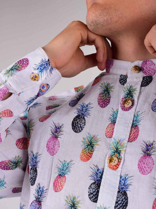 COLOURS & SONS SHIRT WITH MAO COLLAR AND COLOURED PINEAPPLE PATTERN REGULAR FIT 9121-300.302-BIG PINEAPPLE