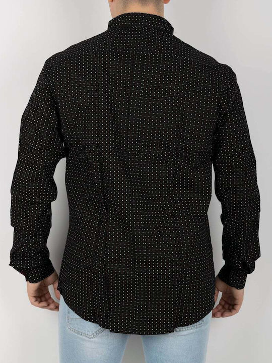 VITTORIO SHIRT black polka dot with small two-tone designs on the placket regular fit 161-201.09