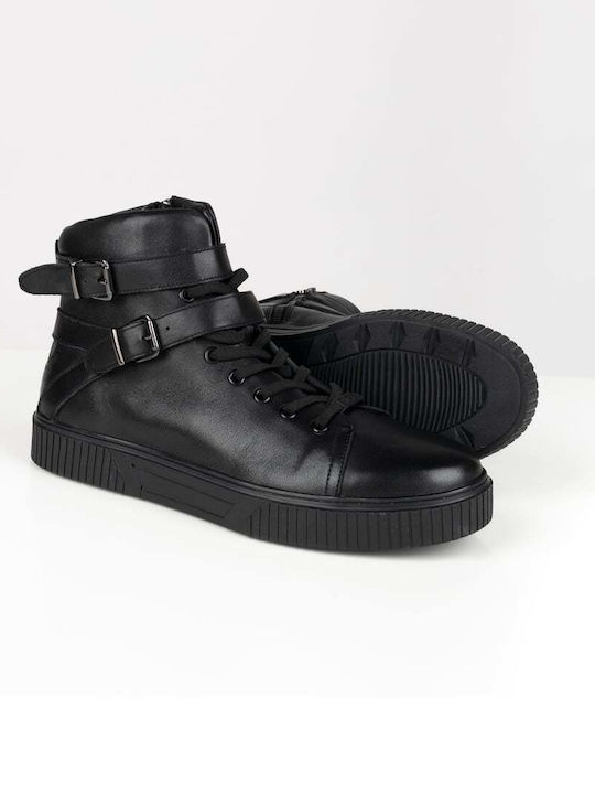 VERSACE 19.69 BOOTS WITH LACE & 2 STRAPS 100% LEATHER LOGO ON THE SIDE YO LY207-M9.BLACK