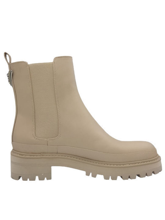 Guess Leder Damen Chelsea Stiefeletten Beige