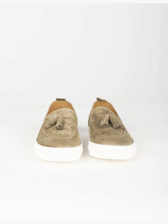 CALCE LOAFER LEATHER SUEDE BEIGE WITH WHITE SOLE AND TASSELS 547.TAUPE