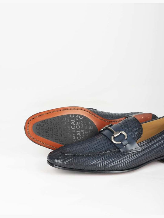 CALCE LOAFER LEATHER BLUE WITH EMBOSSED TEXTURE AND METALLIC BUCKLE ON THE FRONT 94722.AZULON