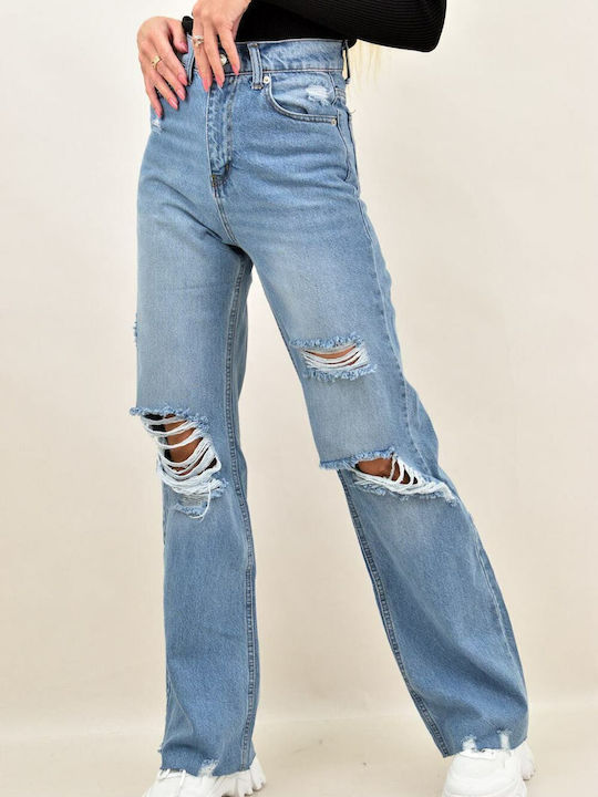 Women's Jean Trousers with Rips in Straight Line