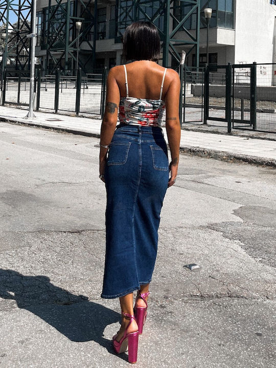 Mezzo Mezzo Denim Fustă Midi în culoarea Albastru