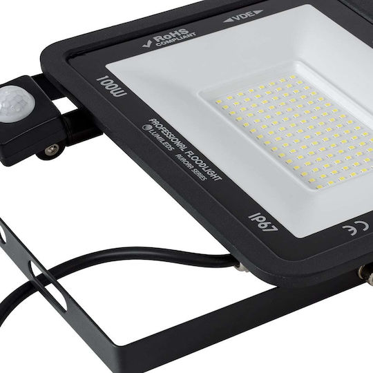 GloboStar Atlas Wasserdicht LED Flutlicht 100W Kaltweiß 6000K mit Bewegungssensor IP67