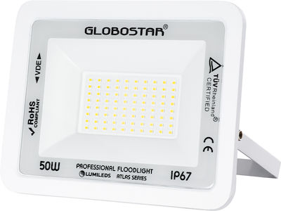 GloboStar Atlas Στεγανός Προβολέας LED 50W Φυσικό Λευκό 4500K IP67