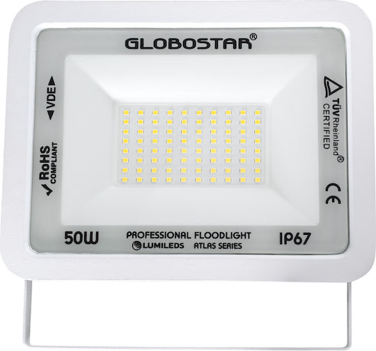 GloboStar Atlas Στεγανός Προβολέας LED 50W Φυσικό Λευκό 4500K IP67