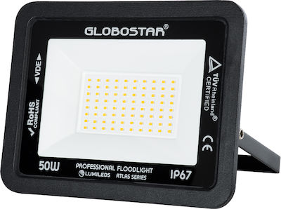 GloboStar Atlas Στεγανός Προβολέας LED 50W Θερμό Λευκό 2700K IP67