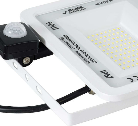 GloboStar Aurora Waterproof LED Floodlight 50W Cold White 6000K with Motion Sensor IP67