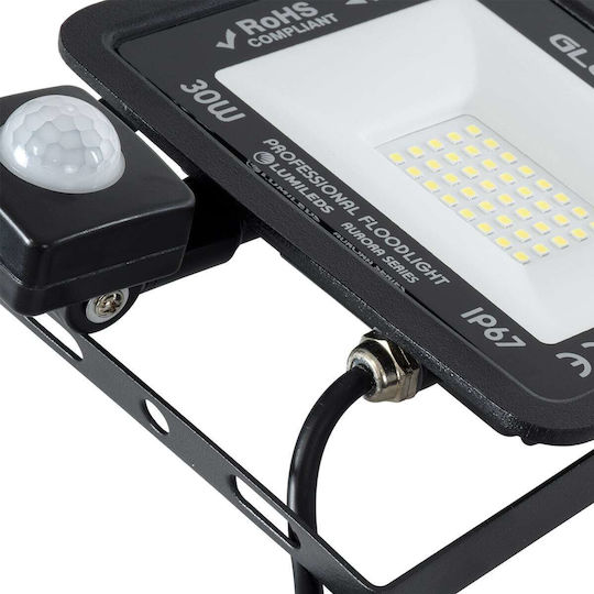 GloboStar Aurora Waterproof LED Floodlight 30W Cold White 6000K with Motion Sensor IP67