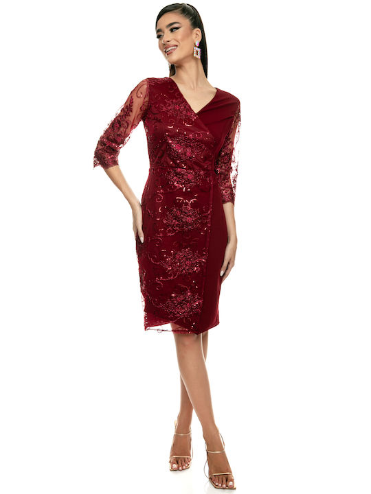 RichgirlBoudoir Midi Evening Dress with Lace Burgundy