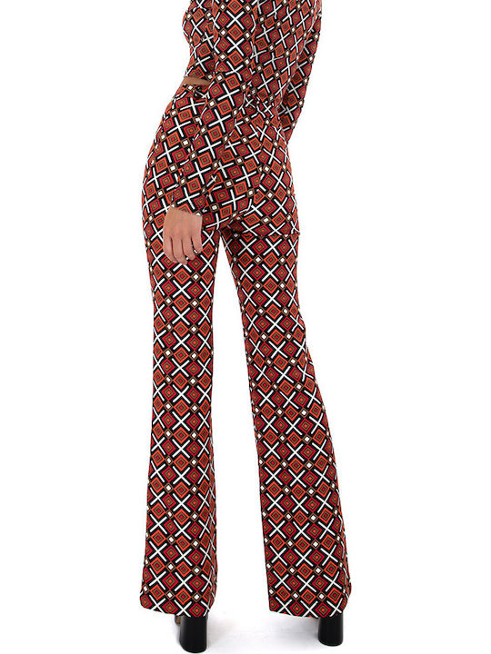 Damen Hoch tailliert Stoff Hose in Geradem Schnitt Rot