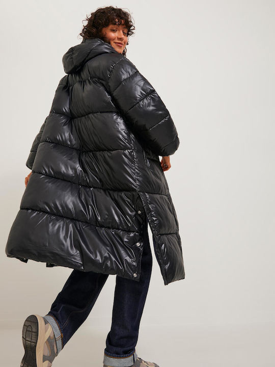 Shine Μακρύ Γυναικείο Puffer Μπουφάν Μαύρο