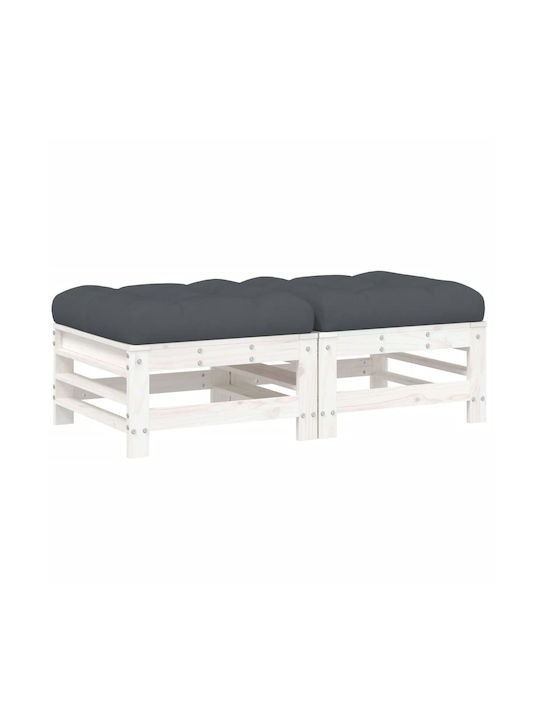 Wooden Cube Garden Stool with Cushion White 2 Pieces 57.5x57.5x30cm