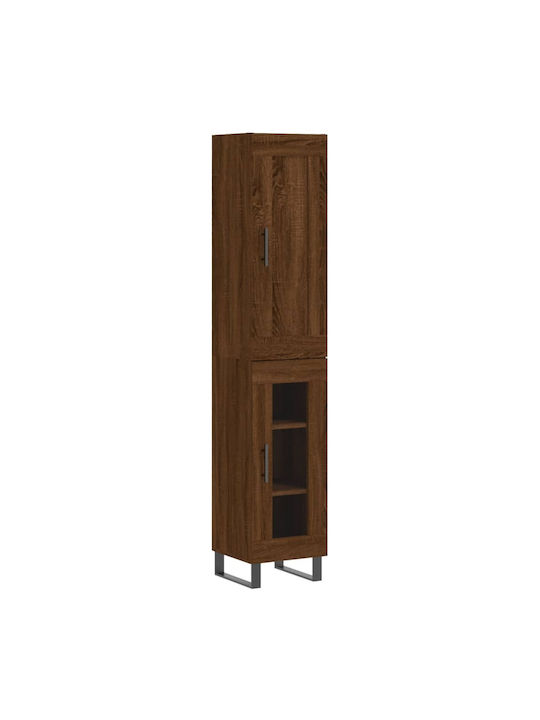 Floor Particle Board Living Room Display Cabinet with Glass Walnut 34.5x34x180cm