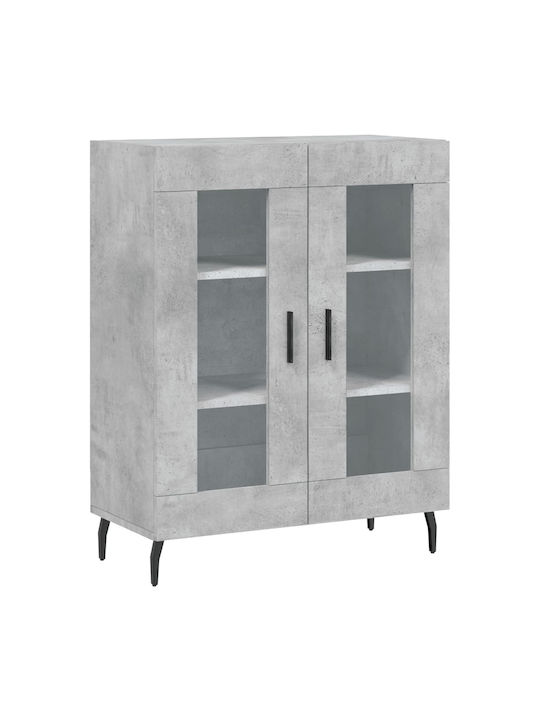 Floor Particle Board Living Room Display Cabinet with Glass Gray 69.5x34x90cm