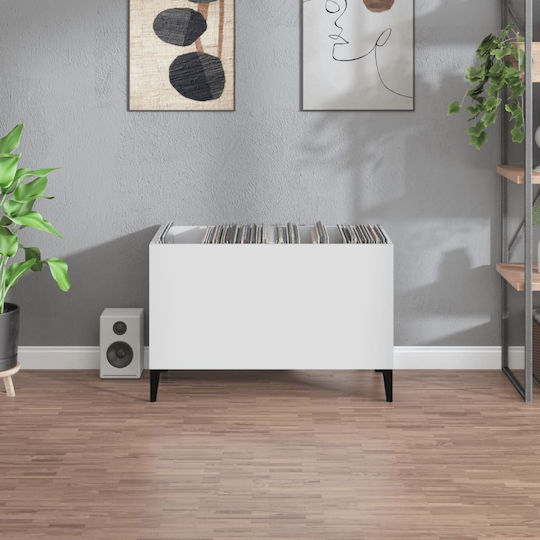 vidaXL Schallplattenmöbel aus verarbeitetem Holz Hi-Fi Möbel White with Black Feet 74.5x48x38cm