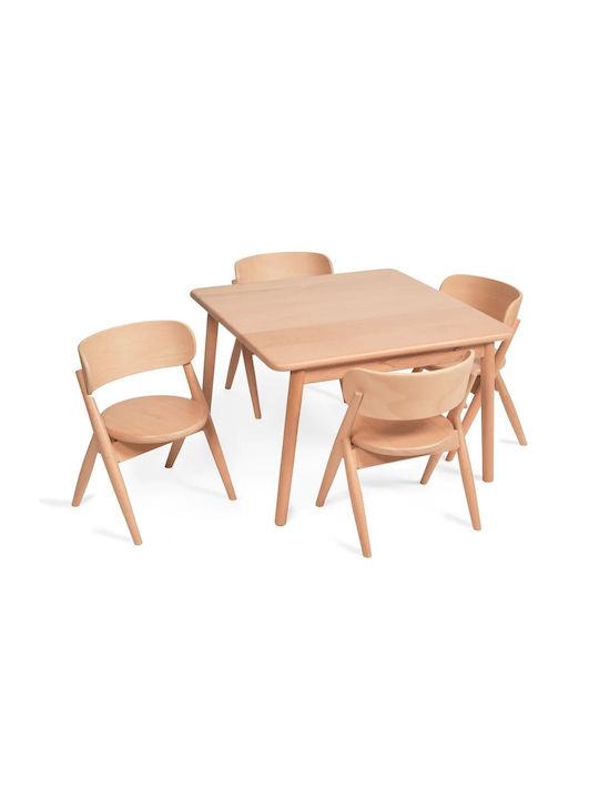 Square Kids Table with Chairs Made of Brown Wood Curve Lab