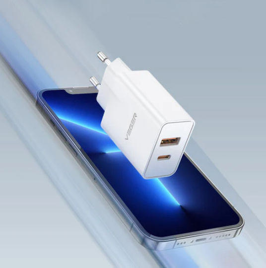 Veger Charger Without Cable with USB-A Port and USB-C Port 30W Power Delivery Quick Charge 3.0 SuperCharge White (VLS302U)