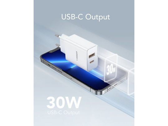 Veger Charger Without Cable with USB-A Port and USB-C Port 30W Power Delivery Quick Charge 3.0 SuperCharge White (VLS302U)