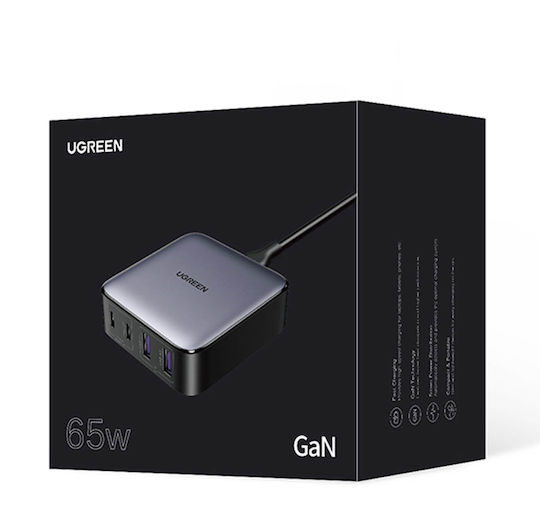 Ugreen Φορτιστής Χωρίς Καλώδιο GaN με 2 Θύρες USB-A και 2 Θύρες USB-C 65W Power Delivery / Quick Charge 4.0 Μαύρος (Nexode GaN CD327)
