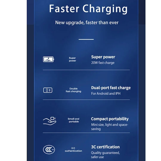 Remax Φορτιστής Χωρίς Καλώδιο με Θύρα USB-A και Θύρα USB-C 20W Power Delivery Λευκός (RP-U68)
