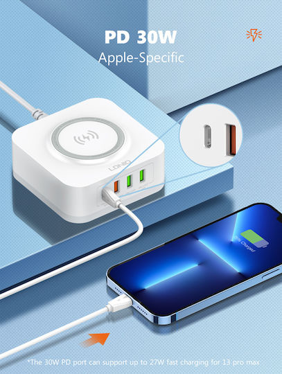 Ldnio Ladegerät ohne Kabel mit 3 USB-A Anschlüsse und USB-C Anschluss 32W Weißs (AW004)