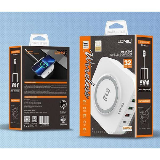 Ldnio Ladegerät ohne Kabel mit 3 USB-A Anschlüsse und USB-C Anschluss 32W Weißs (AW004)