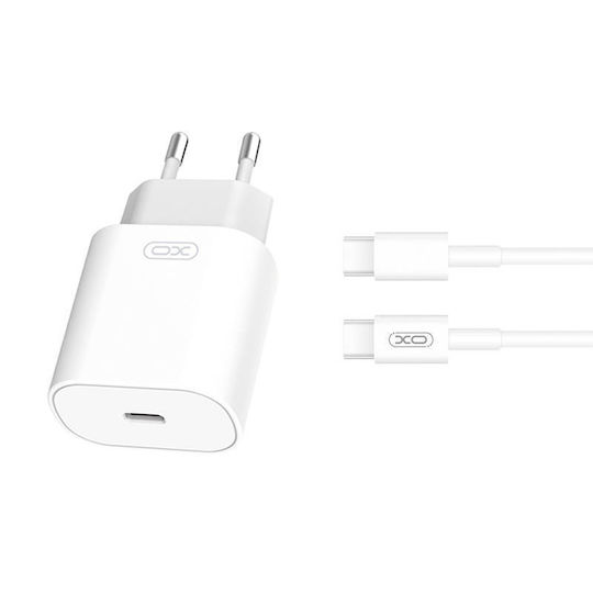 XO Φορτιστής με Θύρα USB-C και Καλώδιο USB-C - Lightning Power Delivery Λευκός (L91)