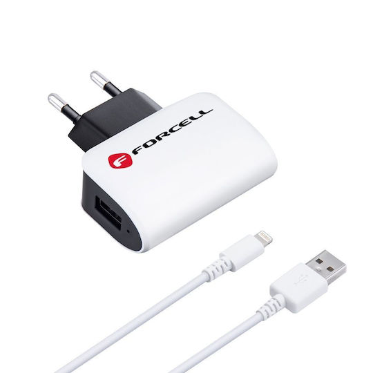 Forcell Ladegerät mit USB-A Anschluss und Kabel Blitzschlag Weißs (5901737416773)