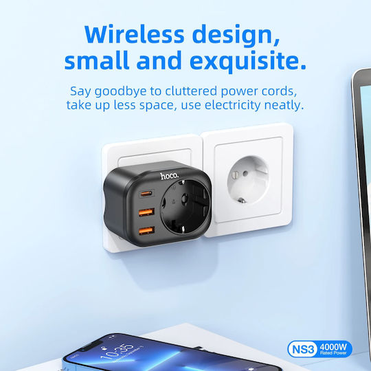 Hoco Φορτιστής Χωρίς Καλώδιο με 2 Θύρες USB-A και Θύρα USB-C 20W Power Delivery / Quick Charge 3.0 Λευκός (NS3)