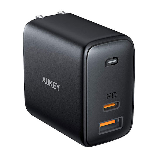Aukey Φορτιστής Χωρίς Καλώδιο GaN με Θύρα USB-A και Θύρα USB-C 65W Power Delivery Μαύρος (PA-B3)