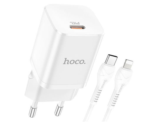 Hoco Ladegerät mit USB-C Anschluss und Kabel USB-C - Lightning 25W Stromlieferung Weißs (N22 Jetta)