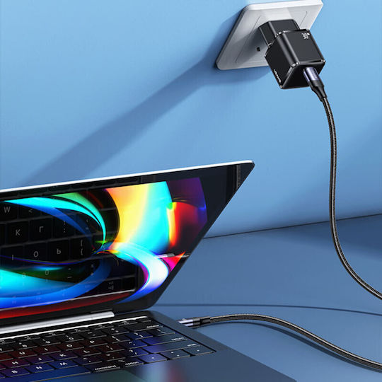 Usams Mobile Phone Charger with USB-C Port and USB-C - Lightning Cable 30W Power Delivery Black