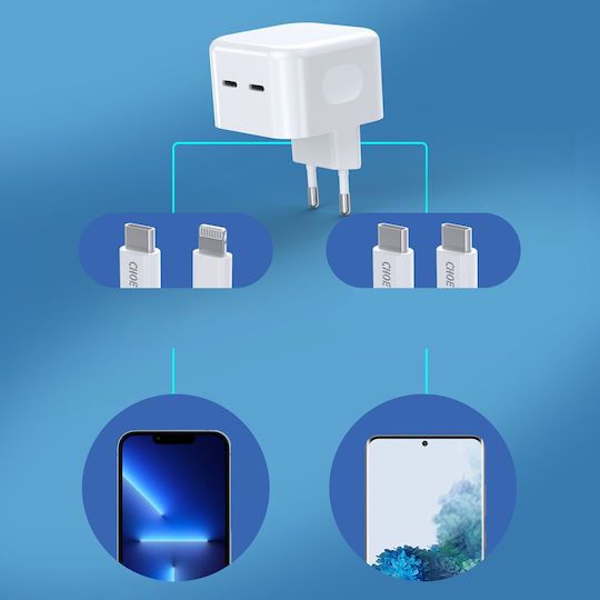 Choetech Φορτιστής Χωρίς Καλώδιο με 2 Θύρες USB-C 35W Power Delivery Λευκός (Q5008)