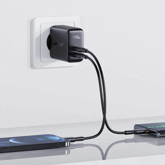 Acefast Ladegerät ohne Kabel mit 2 USB-C Anschlüsse 40W Stromlieferung Schwarzs (A9)