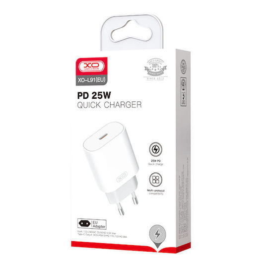 XO Ladegerät ohne Kabel mit USB-C Anschluss 25W Stromlieferung Weißs (L91)