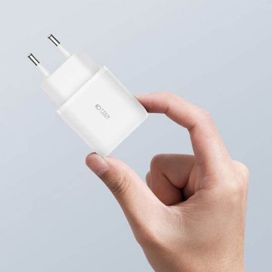 Tech-Protect Φορτιστής με Θύρα USB-A και Θύρα USB-C και Καλώδιο USB-C 20W Power Delivery / Quick Charge 3.0 Λευκός (C20W)