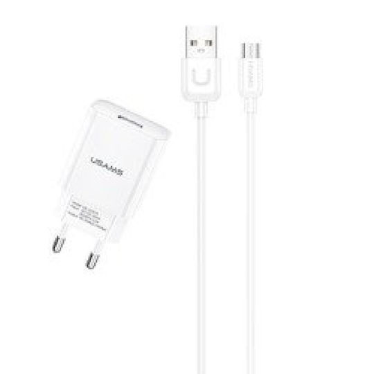 Usams Ladegerät mit USB-A Anschluss und Kabel Micro-USB Weißs (T21)