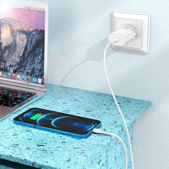 Hoco Charger Without Cable with USB-C Port 25W Power Delivery Whites (N22 Jetta)