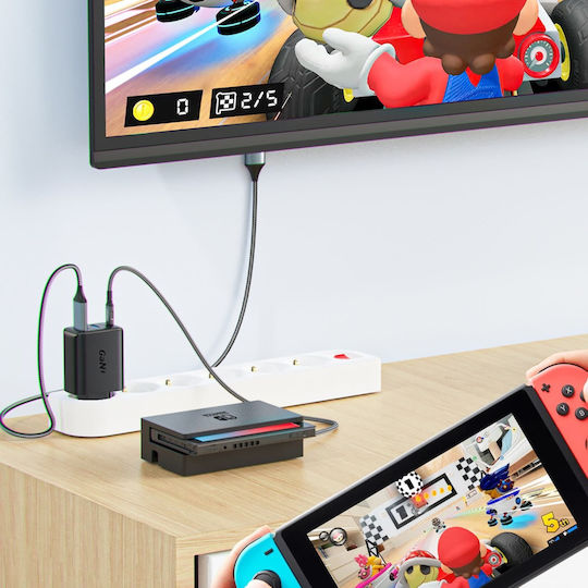 Acefast Φορτιστής GaN με Θύρα USB-A και Θύρα USB-C και Καλώδιο USB-C 100W Power Delivery / Quick Charge 3.0 Λευκός (A17)