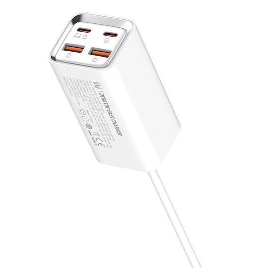 Ldnio Charging Stand with 2 USB-A Ports and 2 USB-C Ports 65W Power Delivery / Quick Charge 4+ in White color (A4610C)