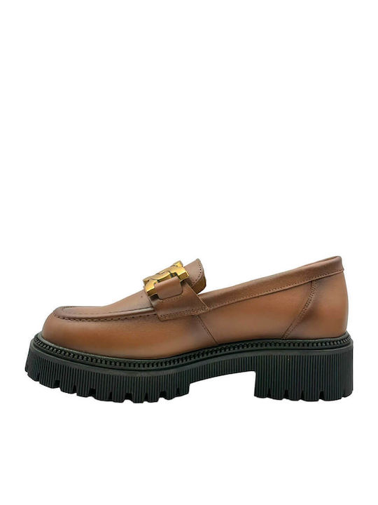 Leder Damen Mokassins in Tabac Braun Farbe