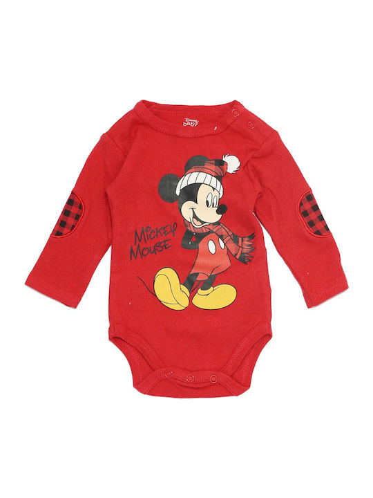 Disney Mickey Mouse Комплект Бебешко Боди Дълъг ръкав Червен 2бр