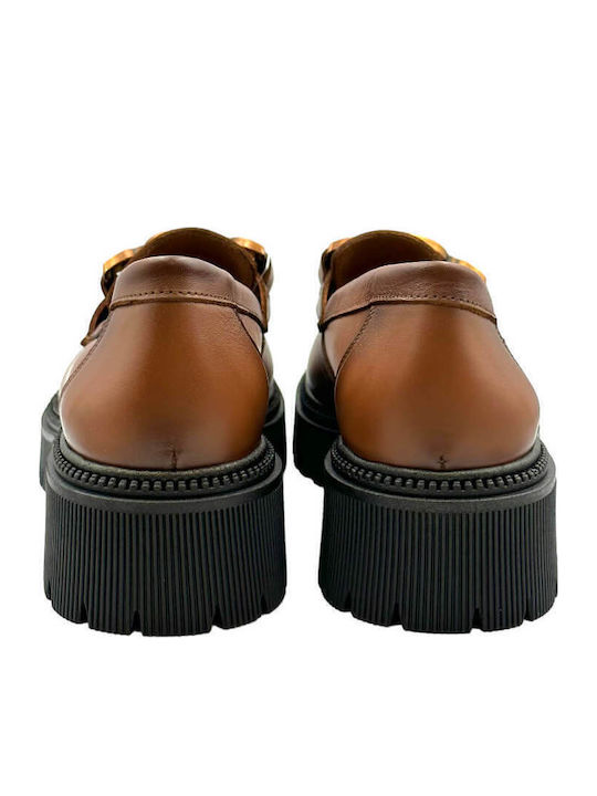 Leder Damen Mokassins in Tabac Braun Farbe