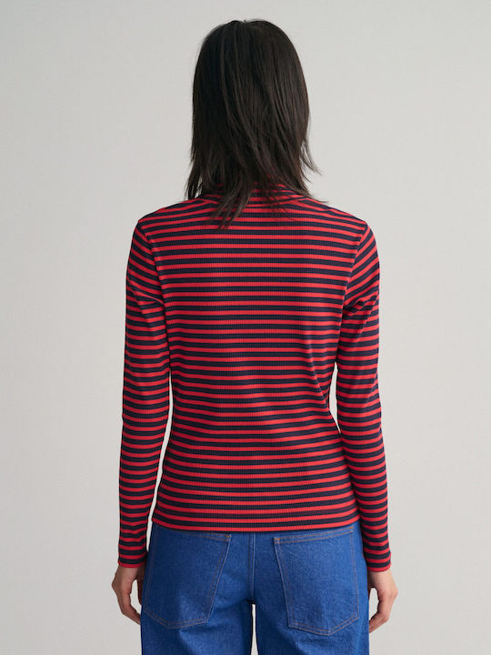 Gant Women's Blouse Cotton Long Sleeve Turtleneck Striped Red