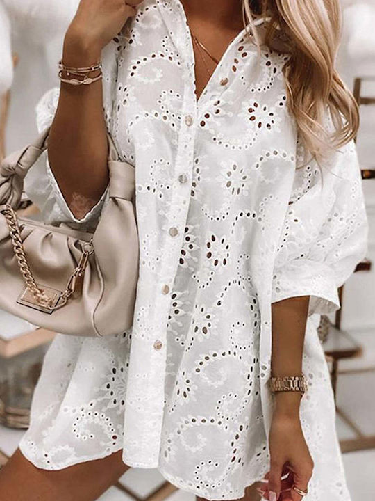 Amely Summer Tunic with 3/4 Sleeve Floral White