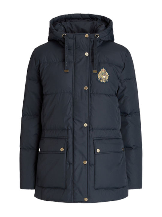 Ralph Lauren Women's Long Puffer Jacket for Winter with Hood Navy Blue