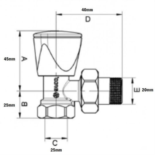 Arco Ecke Radiatorschalter Äußere Schleife ½" für Heizkörpergehäuse